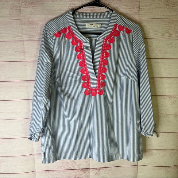 Vineyard Vines Striped Embroidered Savannah Popover Blouse Size Medium - Picture 1 of 7